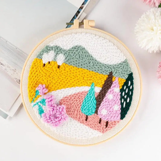 Punch needle beginner kit for adults with yarn hoop patterns diy decor