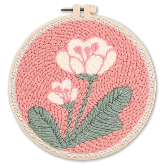 Punch needle embroidery kit for beginners floral 20 by 20 cm hoop