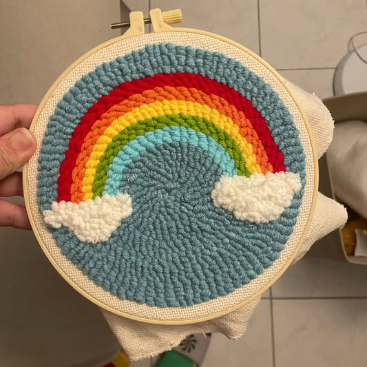 Rainbow Embroidery Kit for Beginner Punch Needle Starter Set DIY Craft Set Rug Hooking Tool With Threader Fabric Wool Yarn