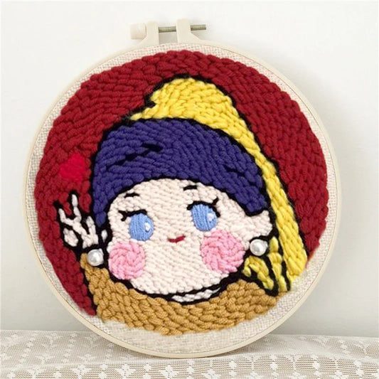 Little Girl with Pearls | 20x20cm | DIY Punch Needle Craft Kit  | 20x20cm