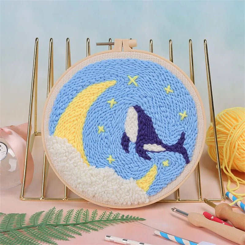 Scenery Moon Punch Needle Embroidery Starter Kits DIY Craft Set Rug Hooking Punch Needle Tool With Threader Fabric Wool Yarn
