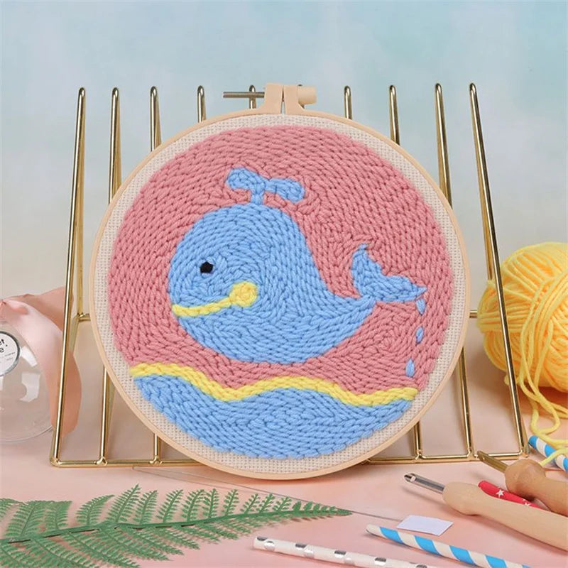 Scenery Moon Punch Needle Embroidery Starter Kits DIY Craft Set Rug Hooking Punch Needle Tool With Threader Fabric Wool Yarn