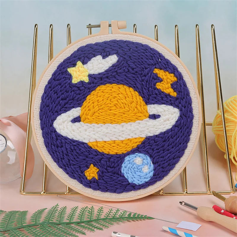 Scenery Moon Punch Needle Embroidery Starter Kits DIY Craft Set Rug Hooking Punch Needle Tool With Threader Fabric Wool Yarn
