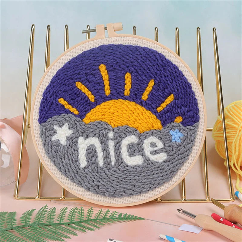 Scenery Moon Punch Needle Embroidery Starter Kits DIY Craft Set Rug Hooking Punch Needle Tool With Threader Fabric Wool Yarn