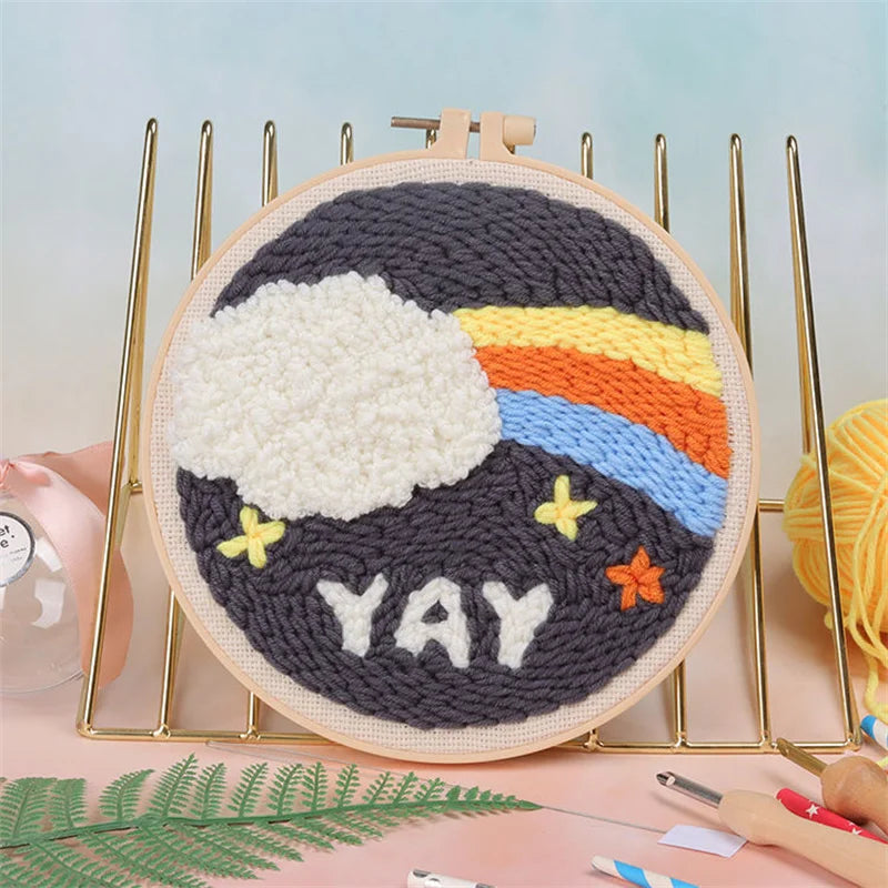 Scenery Moon Punch Needle Embroidery Starter Kits DIY Craft Set Rug Hooking Punch Needle Tool With Threader Fabric Wool Yarn
