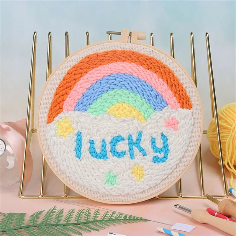 Scenery Moon Punch Needle Embroidery Starter Kits DIY Craft Set Rug Hooking Punch Needle Tool With Threader Fabric Wool Yarn