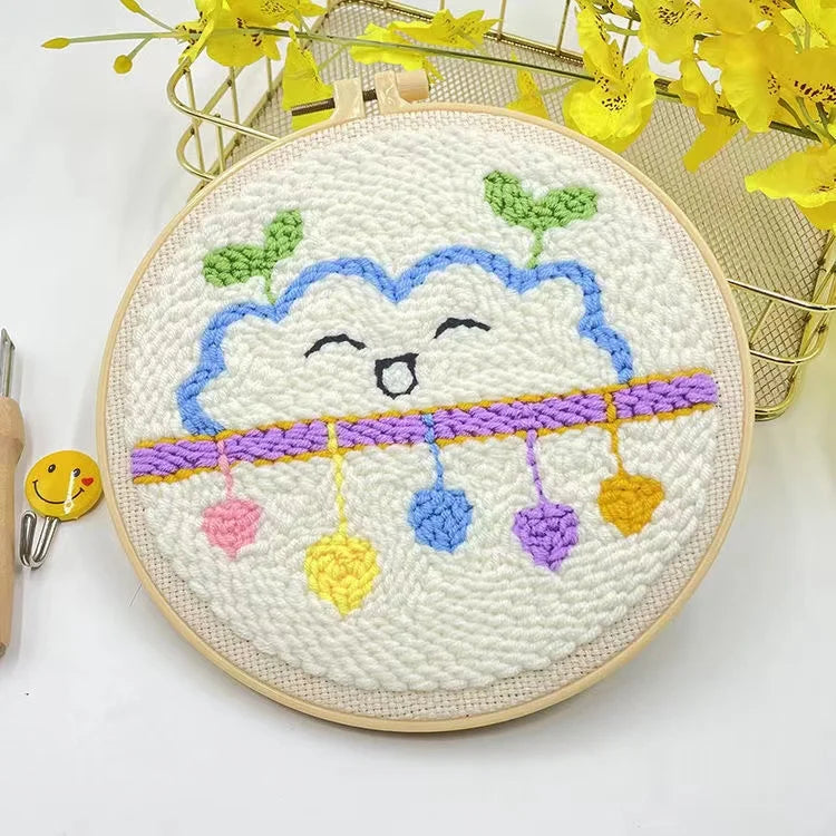 Scenery Moon Punch Needle Embroidery Starter Kits DIY Craft Set Rug Hooking Punch Needle Tool With Threader Fabric Wool Yarn