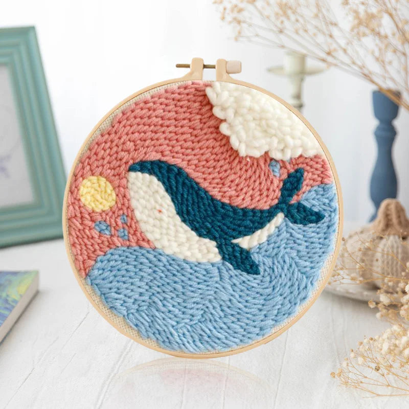 Scenery Moon Punch Needle Embroidery Starter Kits DIY Craft Set Rug Hooking Punch Needle Tool With Threader Fabric Wool Yarn