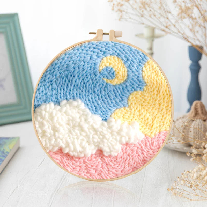 Scenery Moon Punch Needle Embroidery Starter Kits DIY Craft Set Rug Hooking Punch Needle Tool With Threader Fabric Wool Yarn