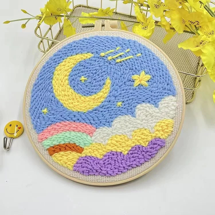 Scenery Moon Punch Needle Embroidery Starter Kits DIY Craft Set Rug Hooking Punch Needle Tool With Threader Fabric Wool Yarn