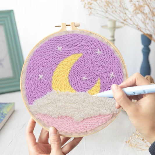 Scenery Moon Punch Needle Embroidery Starter Kits DIY Craft Set Rug Hooking Punch Needle Tool With Threader Fabric Wool Yarn