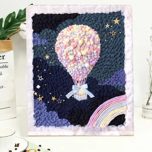 Hot Air Balloon & Rainbow | 25x30cm | DIY Punch Needle Craft Kit  | 25x30cm