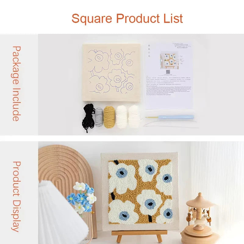 Square Punch Needles Start Kit Beginner Embroidery Painting Craft Set with Adjustable Punch Needle Yarn Home Decor Best Gift
