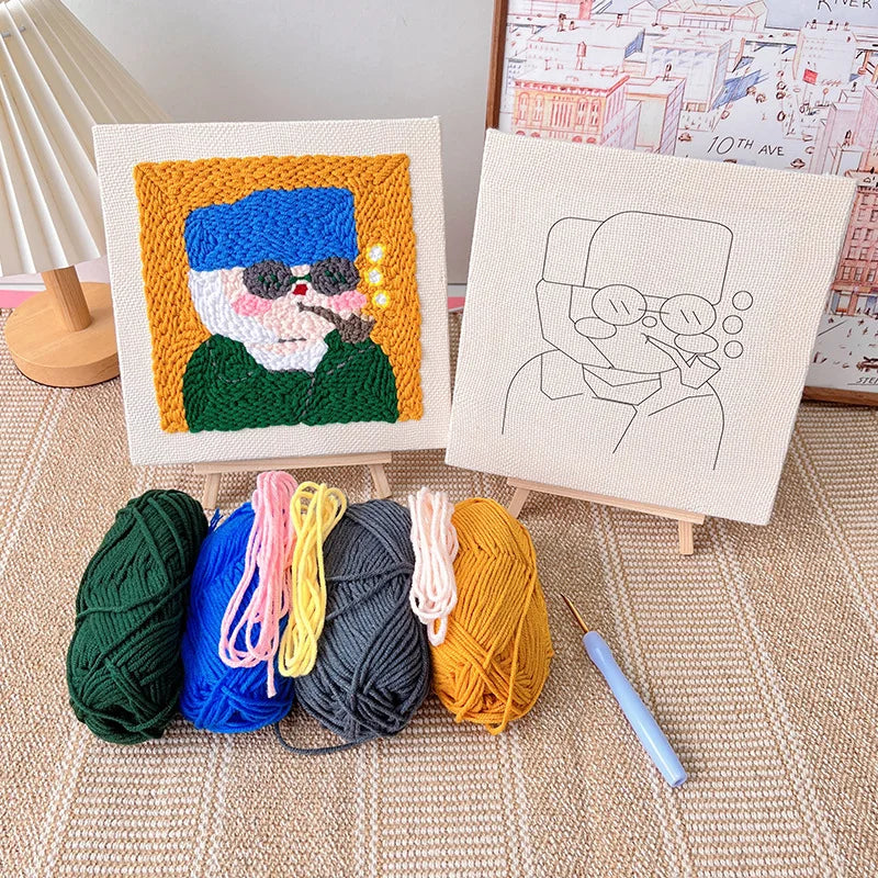 Square Punch Needles Start Kit Beginner Embroidery Painting Craft Set with Adjustable Punch Needle Yarn Home Decor Best Gift