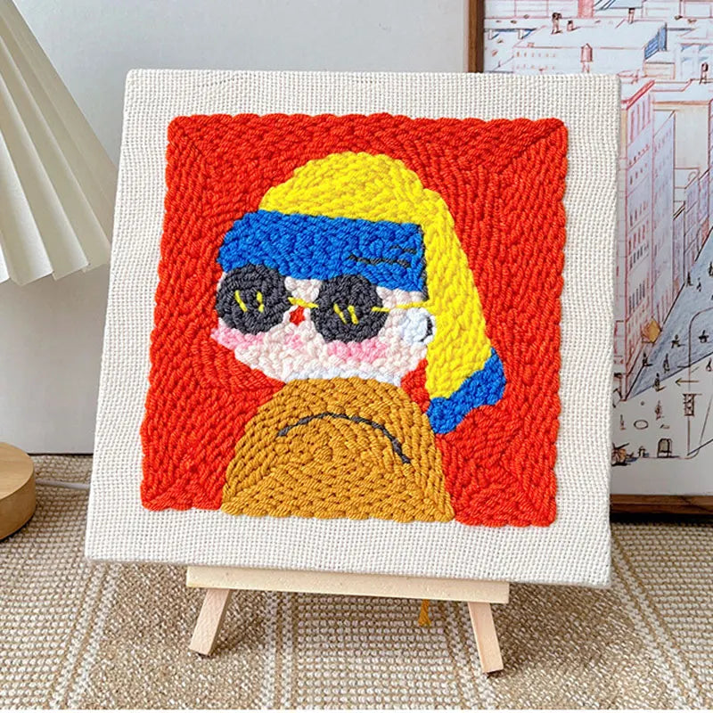 Square Punch Needles Start Kit Beginner Embroidery Painting Craft Set with Adjustable Punch Needle Yarn Home Decor Best Gift