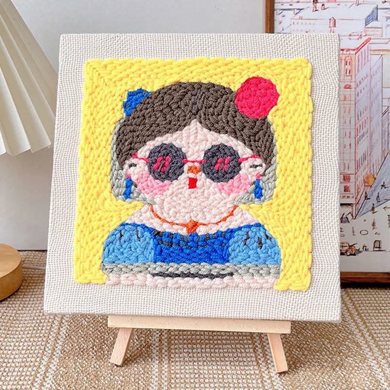 Square Punch Needles Start Kit Beginner Embroidery Painting Craft Set with Adjustable Punch Needle Yarn Home Decor Best Gift