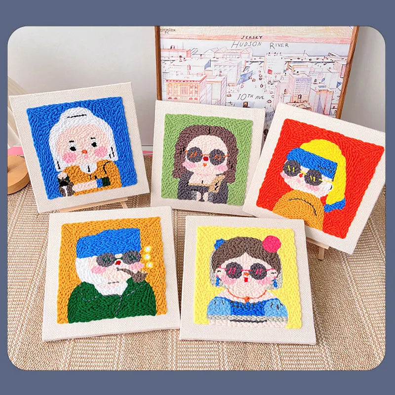 Square Punch Needles Start Kit Beginner Embroidery Painting Craft Set with Adjustable Punch Needle Yarn Home Decor Best Gift