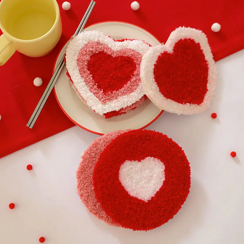 Valentine's Day Embroidery Kit Punch Needle Set Coaster Love Heart Cross Stitch Hand Tufted Magic DIY Craft Arts Sewing Set