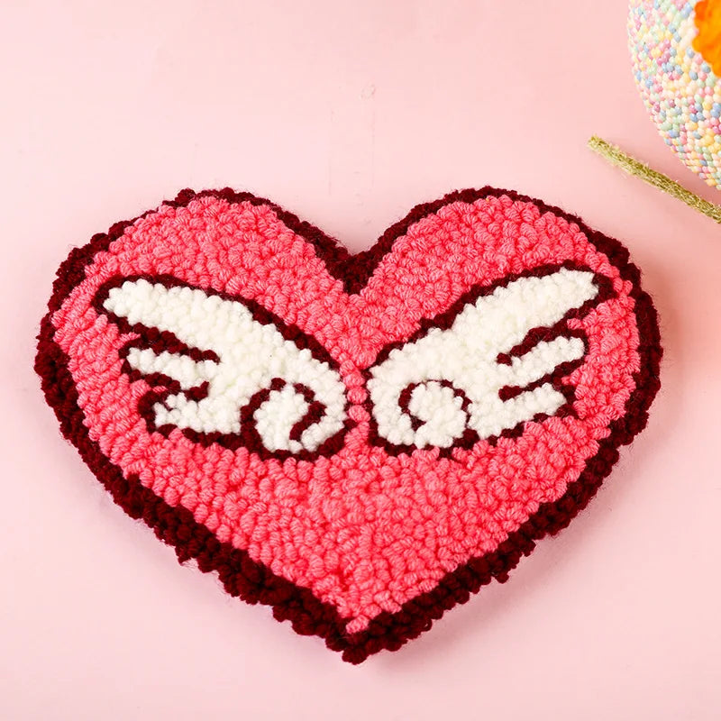Valentine's Day Embroidery Kit Punch Needle Set Coaster Love Heart Cross Stitch Hand Tufted Magic DIY Craft Arts Sewing Set