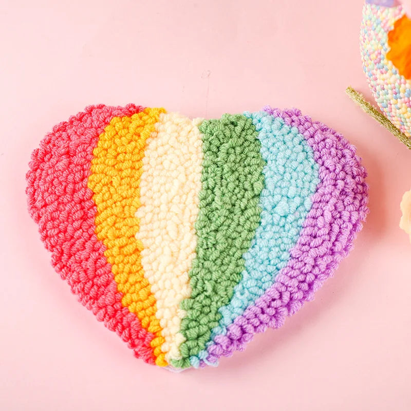 Valentine's Day Embroidery Kit Punch Needle Set Coaster Love Heart Cross Stitch Hand Tufted Magic DIY Craft Arts Sewing Set