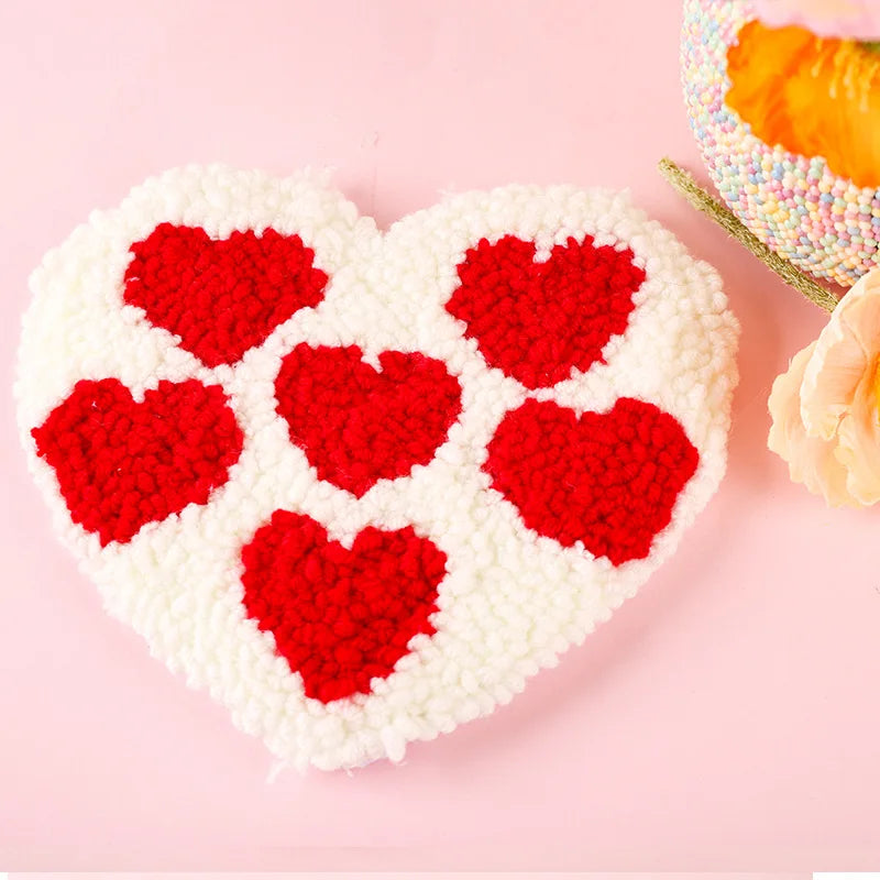 Valentine's Day Embroidery Kit Punch Needle Set Coaster Love Heart Cross Stitch Hand Tufted Magic DIY Craft Arts Sewing Set