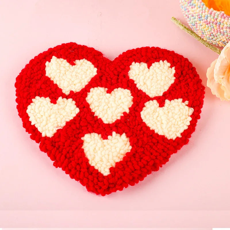 Valentine's Day Embroidery Kit Punch Needle Set Coaster Love Heart Cross Stitch Hand Tufted Magic DIY Craft Arts Sewing Set