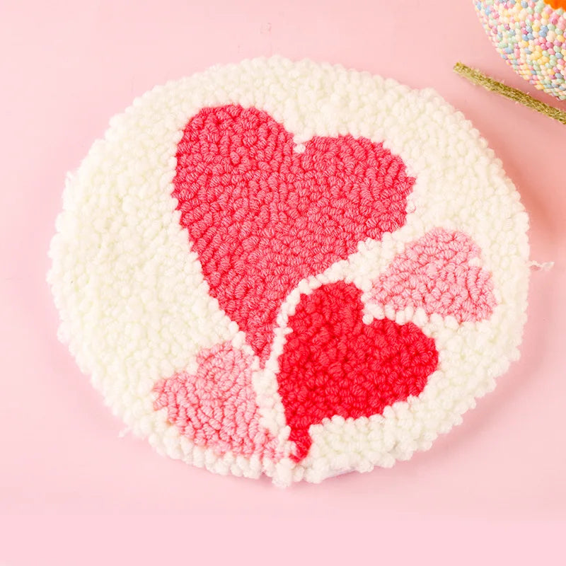 Valentine's Day Embroidery Kit Punch Needle Set Coaster Love Heart Cross Stitch Hand Tufted Magic DIY Craft Arts Sewing Set